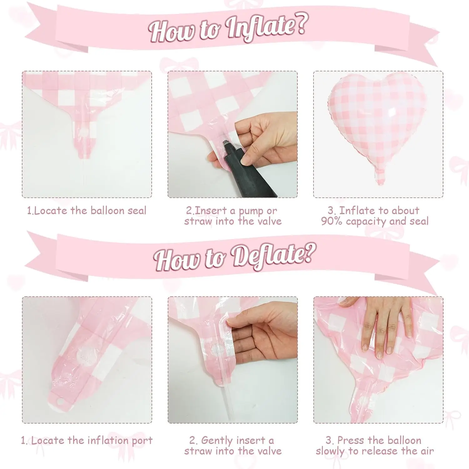 4-teiliges Set Rosa Karierte Schleifenballons mit Karomuster für Taufe, Geburtstag, Hochzeit, Festival, Party-Dekoration, Festliche Foto-Requisiten – Detail 3