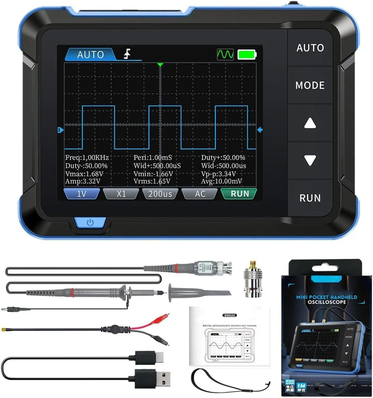 Oscilloscope Multimeter Signal Generator DSO153 Mini Digital Portable Oscilloscope Signal Generator 2 in 1 1MHz Bandwidth 5MSa/s Sampling Rate Electronics Repair Tools