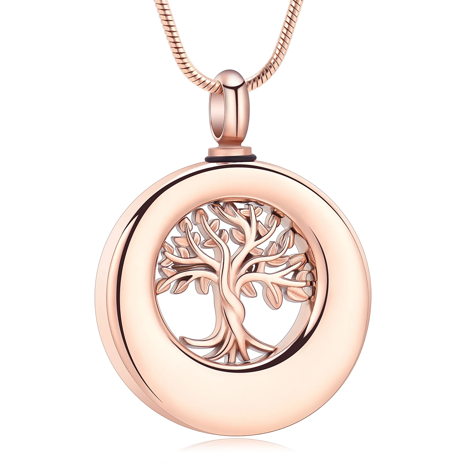 

Cremation Necklace Round Urn Pendant With Carved Tree For Pet Ashes Pray Healthy Stainless Steel Women's Gift Memorial Jewelry