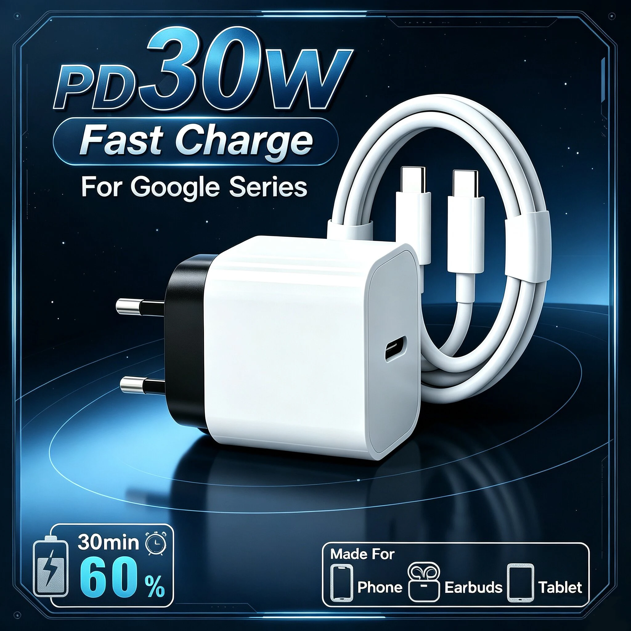 High-Speed 30W USB-C Fast Charger with Quick Charge Cable - Phone Accessories