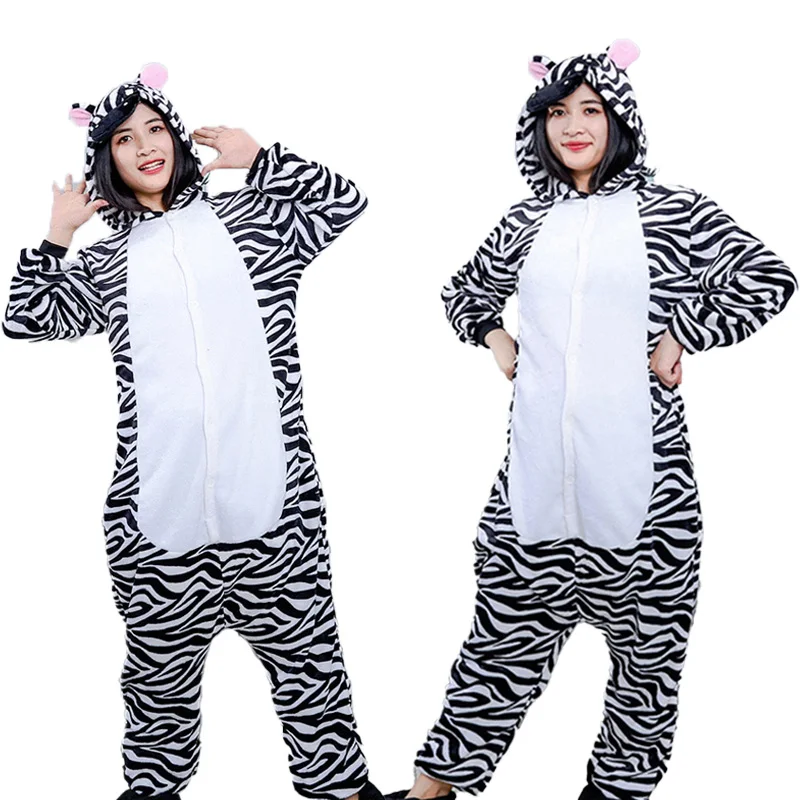 Zebra Nightgown Kigurumi Lingerie One Piece Pajamas Homewear Halloween Cosplay Costumes Fluffy Sleepwear For Adult Long Sleeve