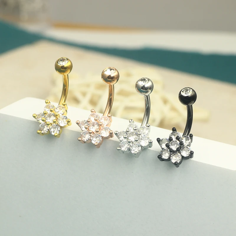 Surgical Steel Crystal Zircon Flower Heart Leaf bow-knot Dangle Button Navel Piercing Ring Belly Ring Body Jewelry Wholesales