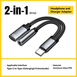 Essager Dual - Function Type C to 3.5mm AUX Cable & Fast Charging Adapter, PD 60W (Type C and 3.5mm)