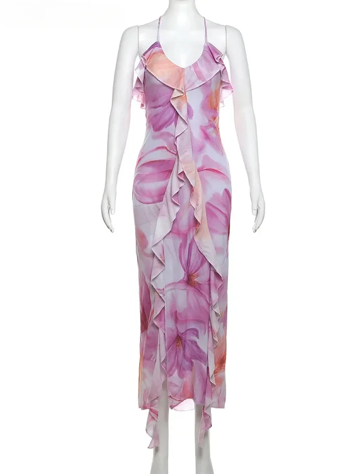 Summer Strapless Flower Print Party Dress
