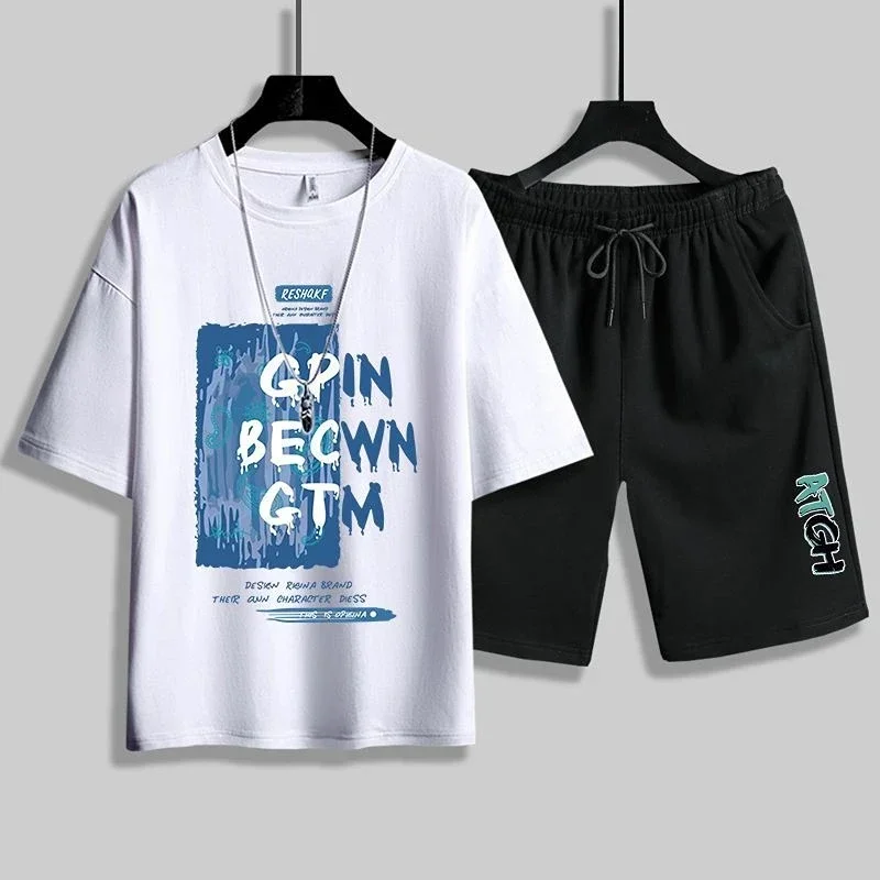 thumbnail image 1 of Ropa para hombre Camiseta negra Trajes deportivos con alfabeto para hombre Pantalones deportivos Conjuntos de pantalones Top estampado Chándal de manga corta básico, 1 of 5