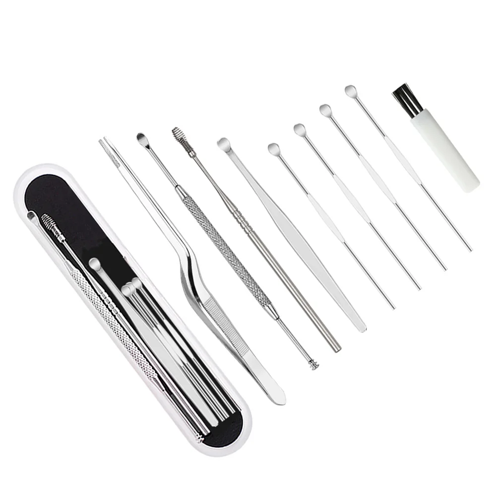 8pcs/set Stainless Steel Ear Wax Pickers Cleaner Ear Wax Removal Tools Set Ear Picks Wax Removal Tweezers Ear Pick Clean Tool wi 3