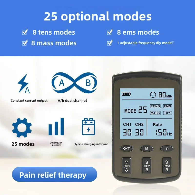 FM-B2503 Combo Unit 25 MODES TENS Adjustable Low Frequency Pulse Therapy Instrument Dual Channel Shoulder and Neck Back Massager