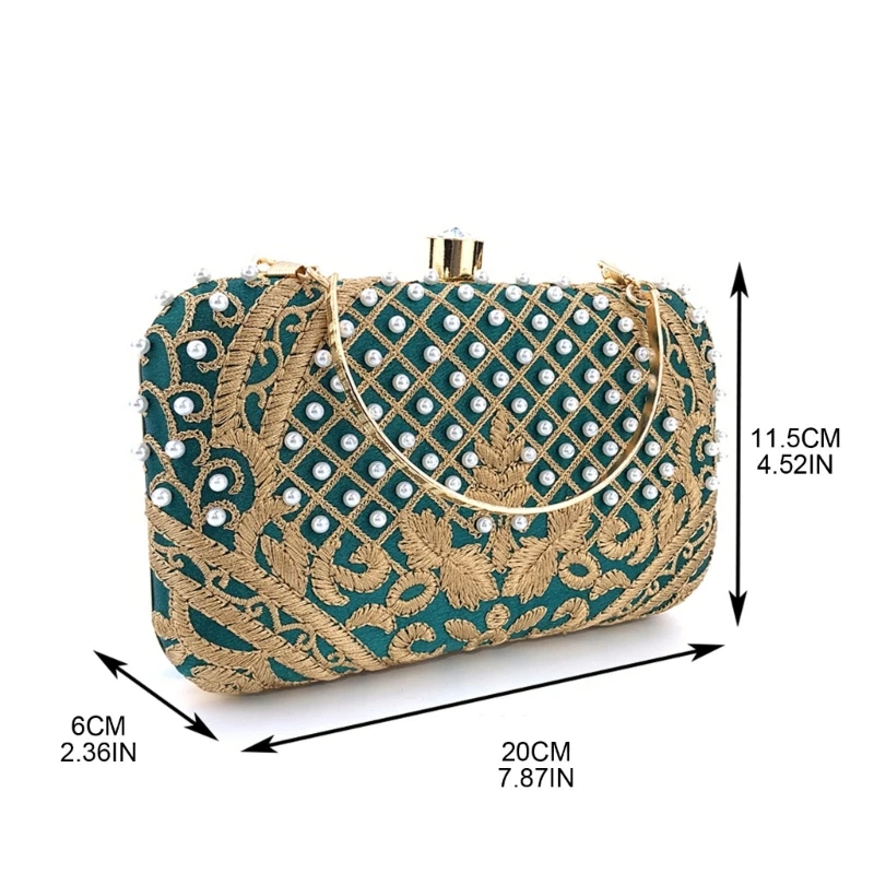 Women Handbag Evening Bag Party Bridal Clutch Embroidery Prom Wedding Purse Shoulder Crossbody Bags Detachable Chain