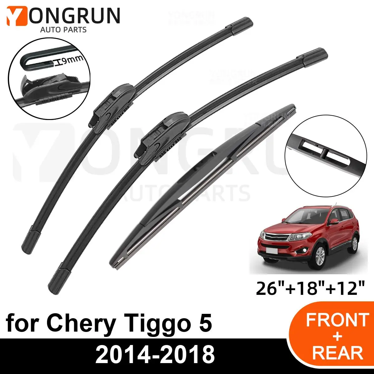 

3PCS Car Wiper for Chery Tiggo 5 2014-2018 Front Rear Windshield Windscreen Wiper Blade Rubber Accessories