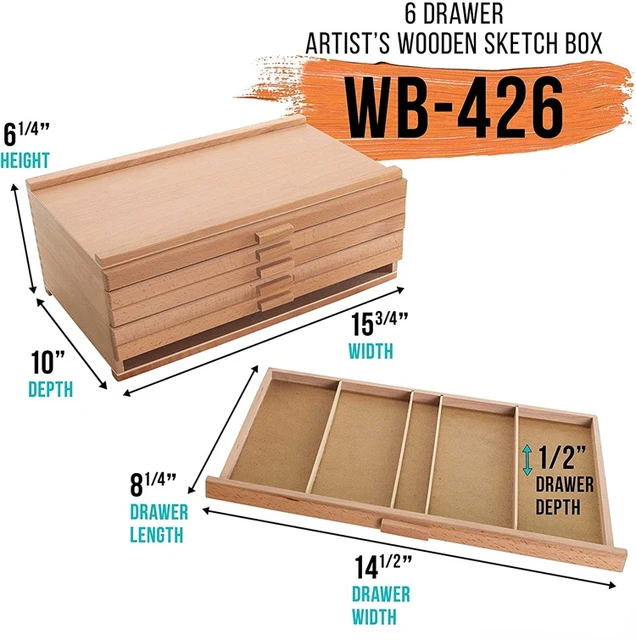 U.S. Art Supply 10 Drawer Wood Artist Supply Storage Box - Pastels,  Pencils, Pens, Markers, Brushes