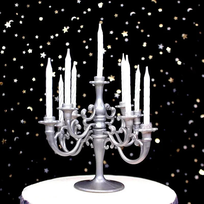 9 Pack Candles and Candlestick Holders 1 Set Cake Toppers Birthday Party Cake Candle Holder Decorations