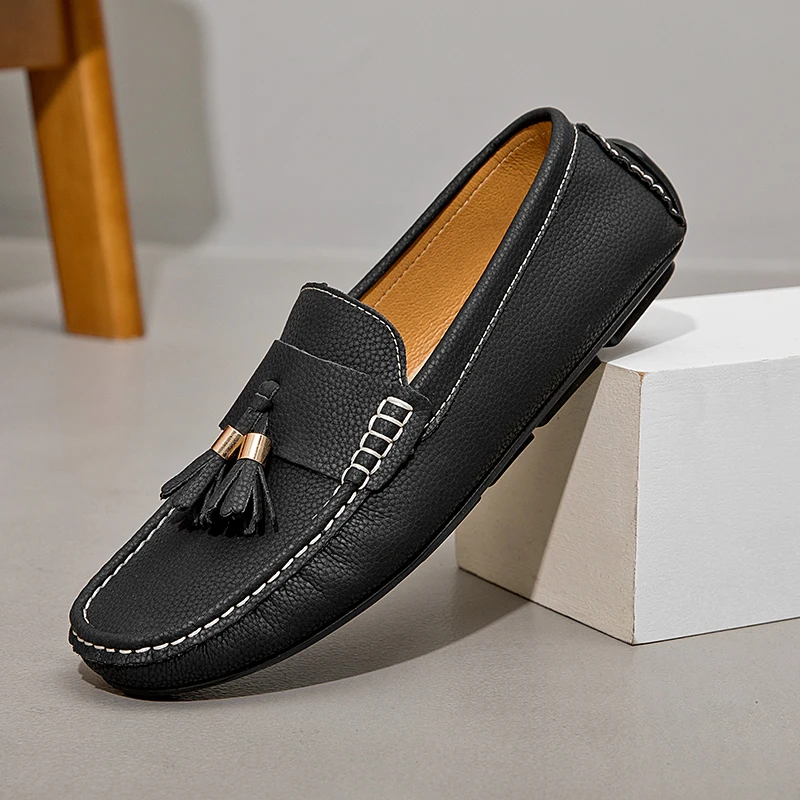 

High Quality Cowhide Casual Shoes New Tassels Loafers Breathable Slip on Shoes for Men Versatile Flat Comfortable Driving Shoes