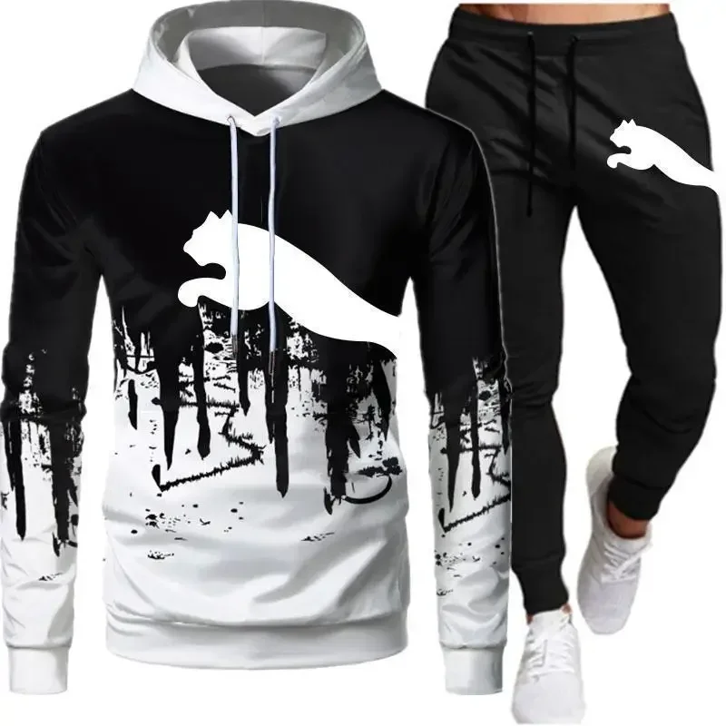 Sports Suit Men's Gradual Zipper Hoodie + Sweatpants Casual Street Wear Spring Autumn