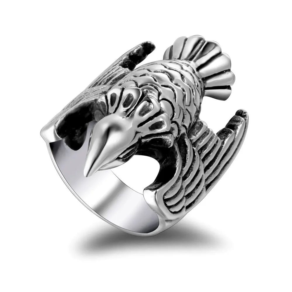 

European and American Personalized Fashion Retro Domineering Men and Women's Stainless Steel Index Finger Bird Ring Size 7-12