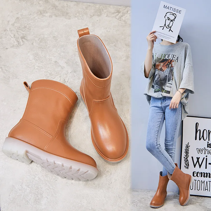 

Fashion Rain Shoes for Women Slip on Ankle Rain Boots Non-slip Platform Rainboots Garden Galoshes Woman Work Rubber Booties Pop