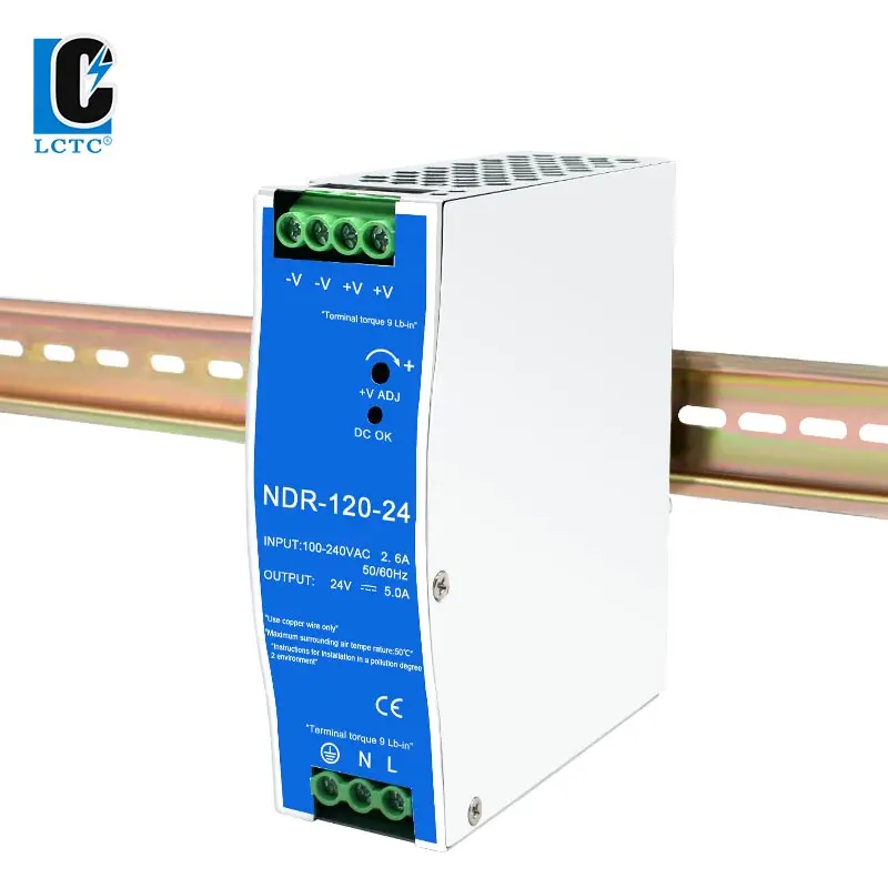 NDR120W Input 100V-220V AC TO DC Industrial DIN Rail NDR Type Switching Power Supply 12/24/48V