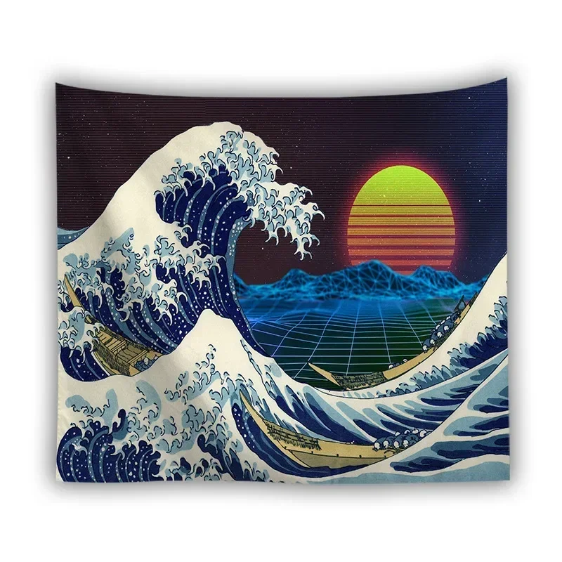 Japan Kanagawa Waves Printed Hanging Tapestry Whale Arowana Wall Hanging Tapestries Boho Bedspread Yoga Mat Blanket 200*148cm