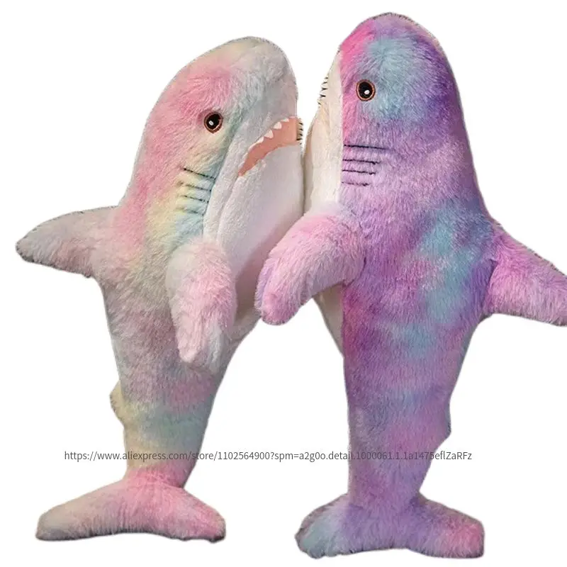 

45/60cm Colorful Rainbow Shark Doll Plush Toy Fuzzy Long Plush Underwater Animal Plushie Sleeping Companion Birthday Gift Kids