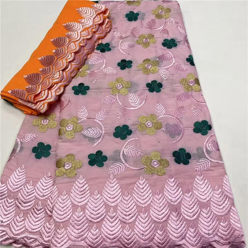 

New Pink 5+2Yards Swiss Voile Lace High Quality Africa Embroidery 100% Cotton Fabric Brode Popular for African Women Cloth 16A29