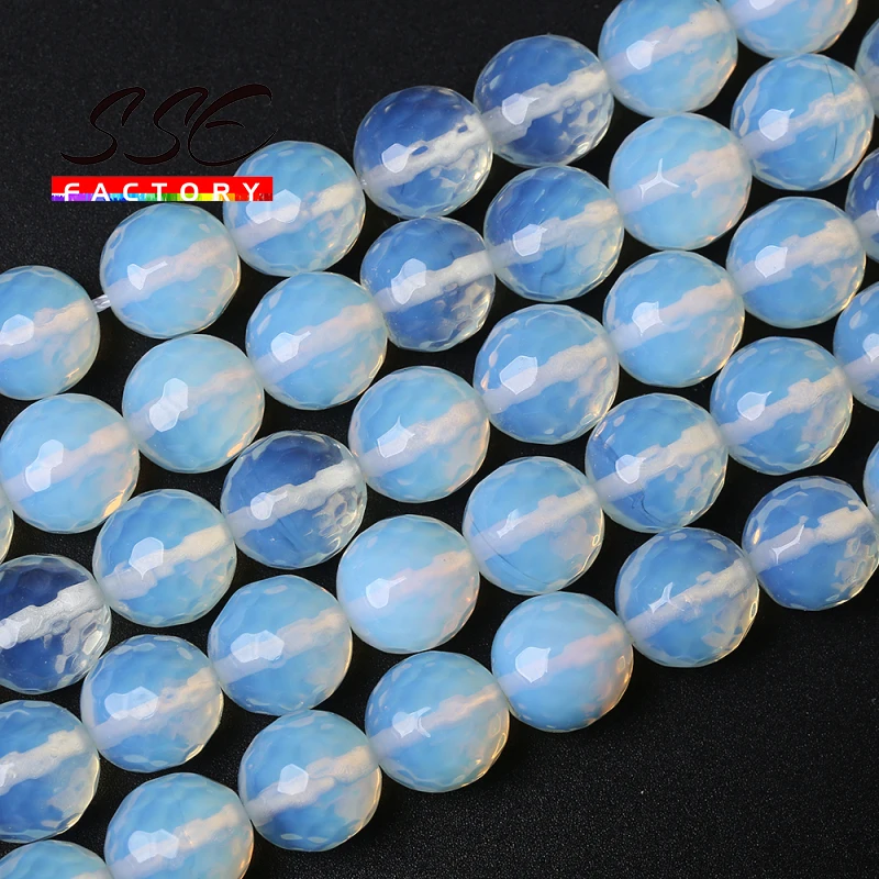 

Natural White Opal Stone Beads Faceted Opalite Stone Round Loose Beads For Jewelry Making DIY Bracelets 4 6 8 10 12mm 15" Strand