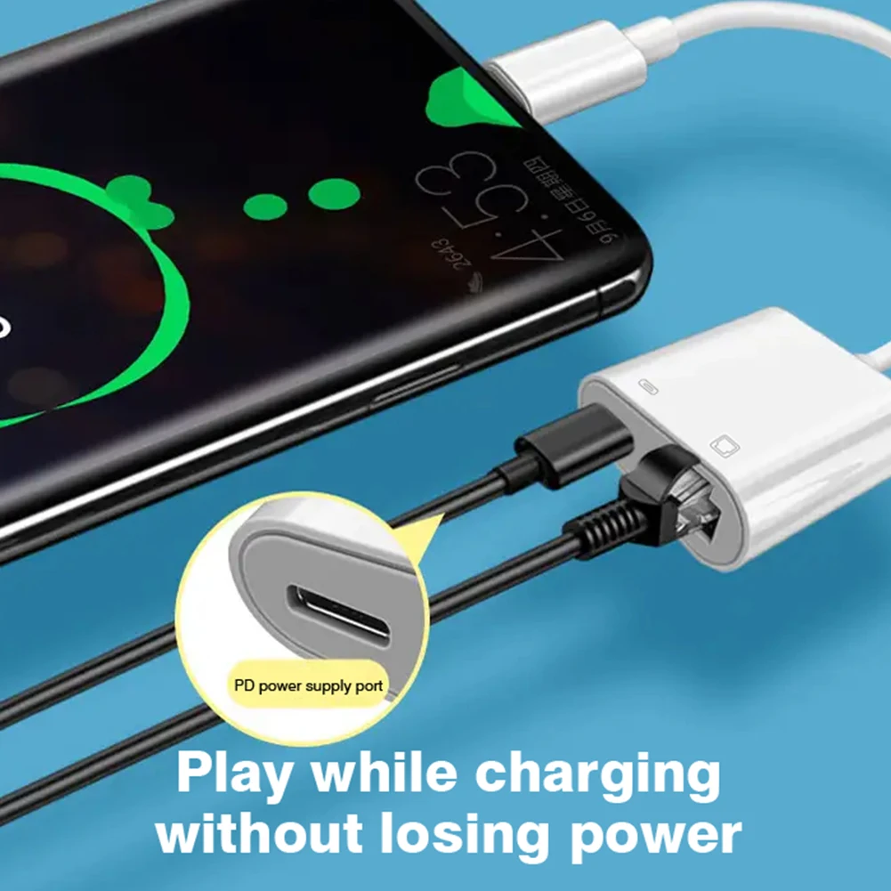 Byscoon 네트워크 카드 C타입-RJ45 포트 PD 충전 이더넷 컨버터 어댑터, OTG 안정적인 연결, 휴대폰 태블릿용