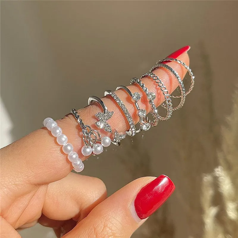 Women Finger Ring Set 9PCS Wedding Rings
