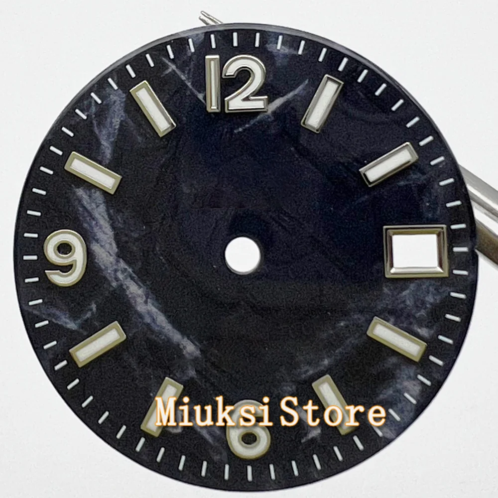 Luminous Green and Black Watch Dial with Blue Accents - 29mm
