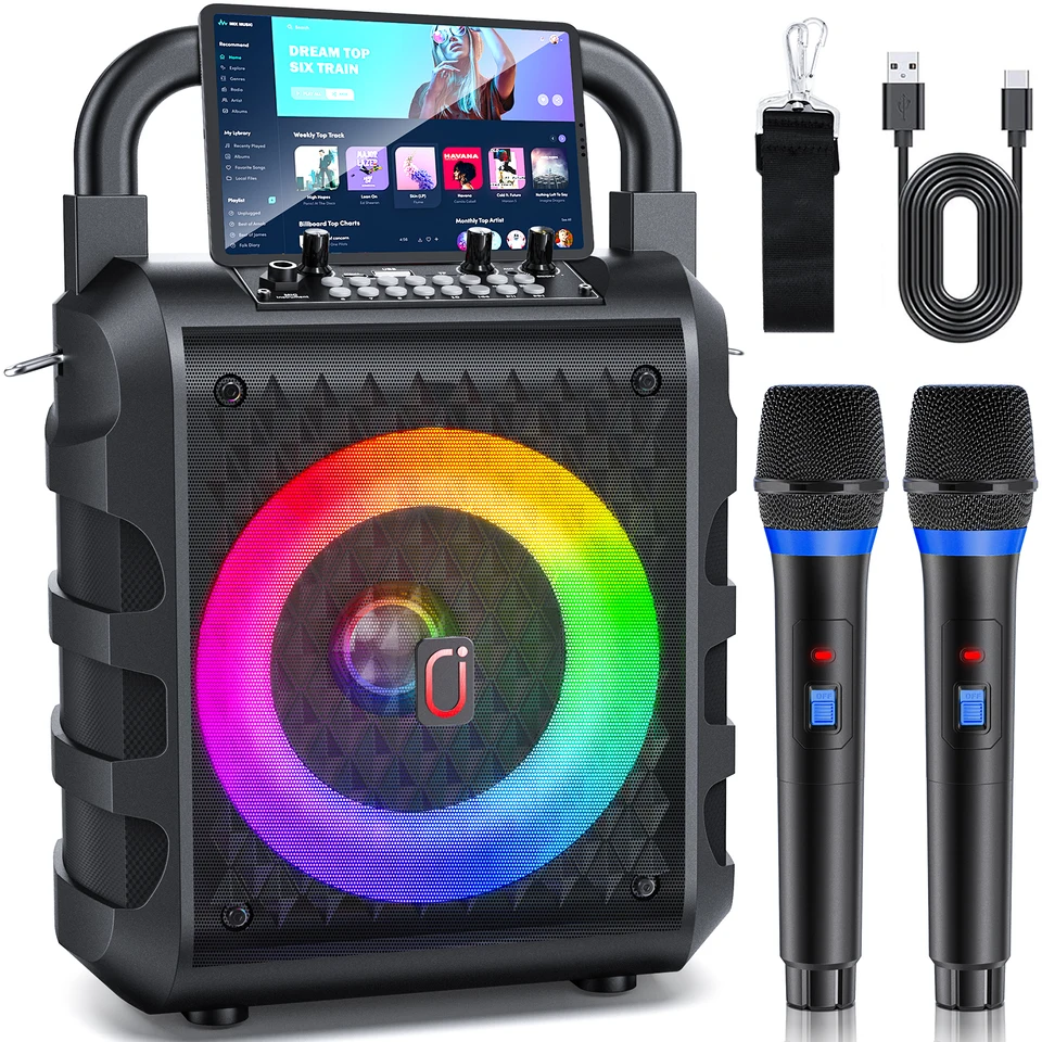 Portable Bluetooth Karaoke Machine with Wireless Microphones