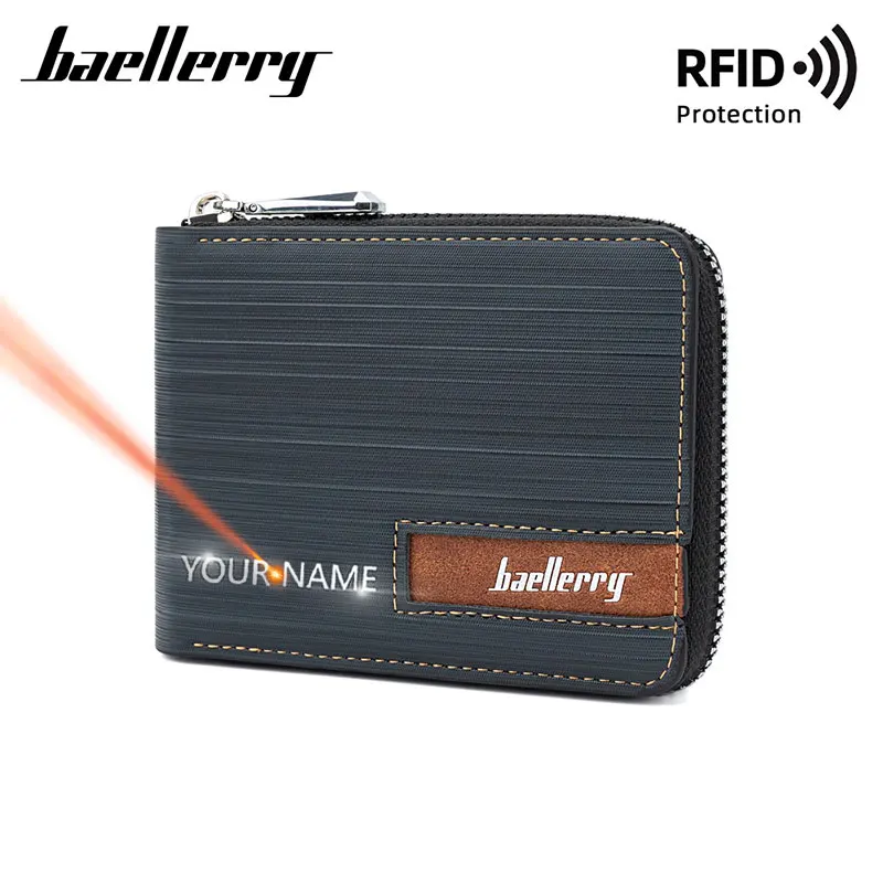 

Новые мужские короткие кошельки Baellerry с RFID-защитой и бесплатной гравировкой имени, высококачественный мужской кошелек на молнии, простой мужской кошелек с карманом для монет