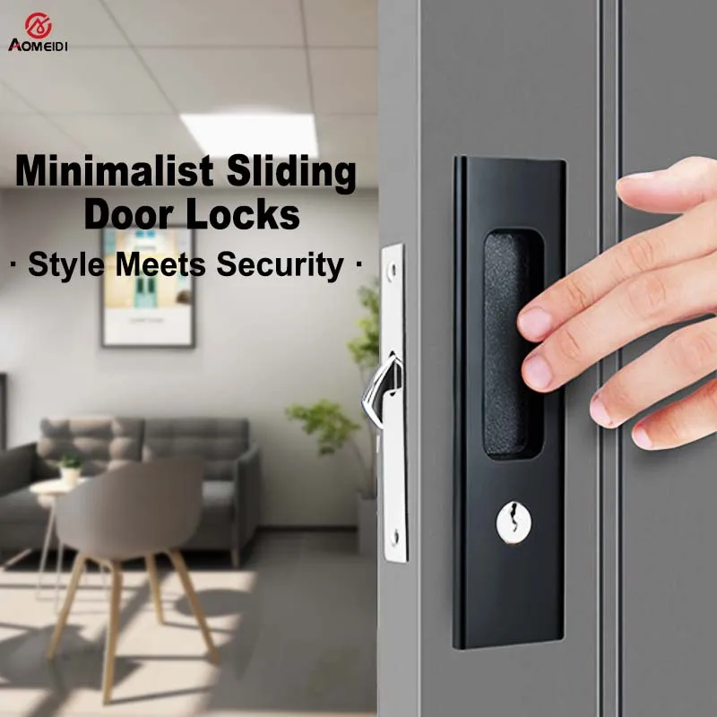 Invisible Sliding Door Lock Kit-Key & Recessed Door Handle, Easy to Install, Suitable for Interior, Bathroom, Kitchen, Wardrob