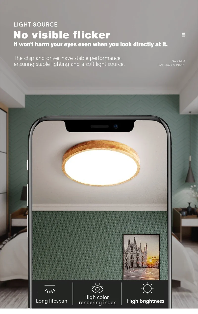Nordic Solid Wood LED Round Ultra-thin Ceiling Lamp Ideal for Indoor Decoration in Kitchen Living Room Bedroom Home Lighting