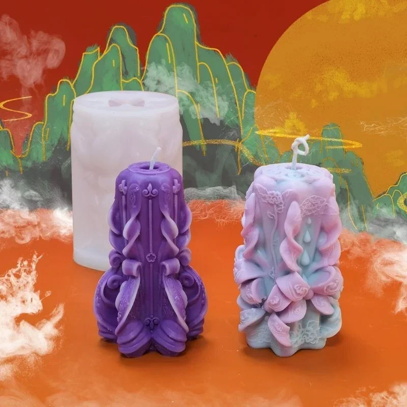 New Creative Carved Silicone Candle Mold For DIY Aromatherapy Candle Plaster Ornaments Soap Epoxy Resin Mould Handicrafts Making