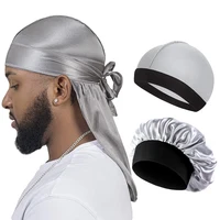 3PCS/LOT Men Silky Durag Long Tail Pirate Hat Headband Turban Dome Wave Cap Unisex Wig Cap Elastic Band Satin Bonnet 6