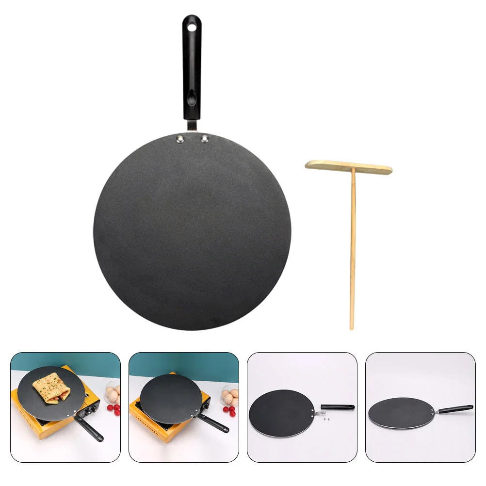 

Pancake Fruit Non-stick Frying Kitchen Skillet Flat Cooking Utensils Crepe Breakfast Aluminum Alloy with Wooden Scraper Pans