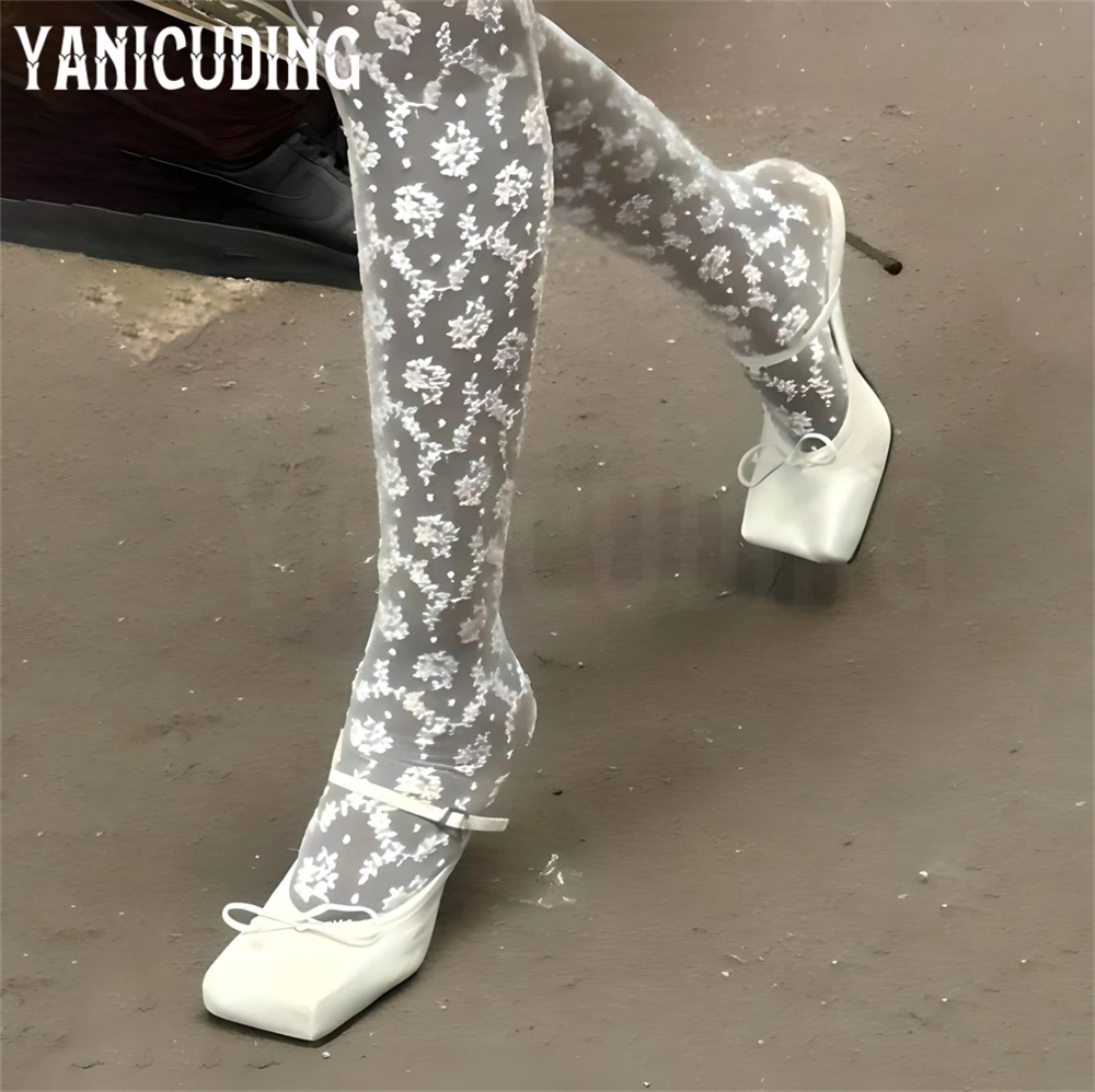 Square Toe High Heeled Mules for Women Novelty Designer Style Slip On Slippers Unique Style Ballet Mules Buckle Slip On Sandals