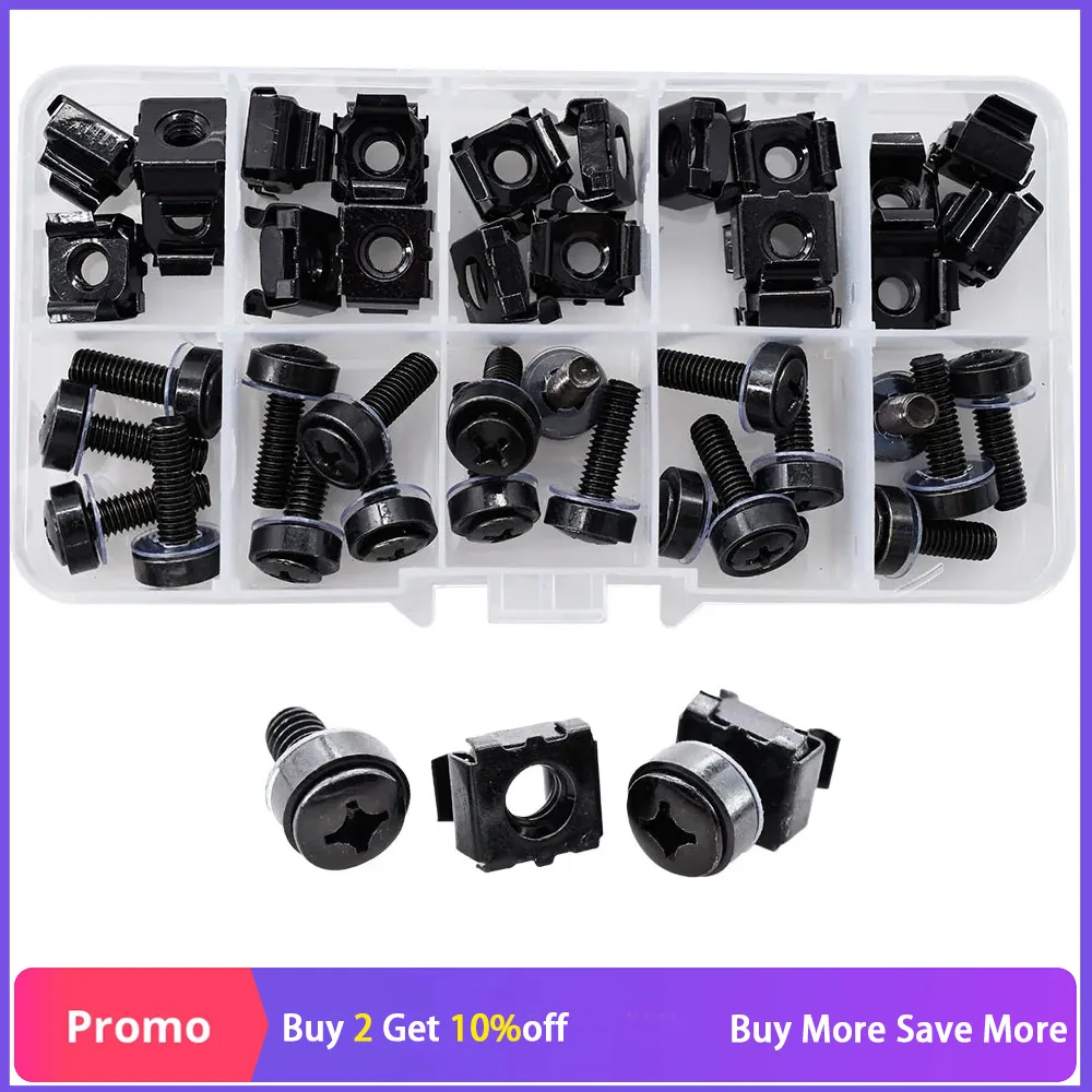 

20Set M5 M6 Screws Bolts and Nuts Assortment Kit Set Black Carbon Steel Rack Mount Server Cabinet Shelves Phillips Bolt Cage Nut