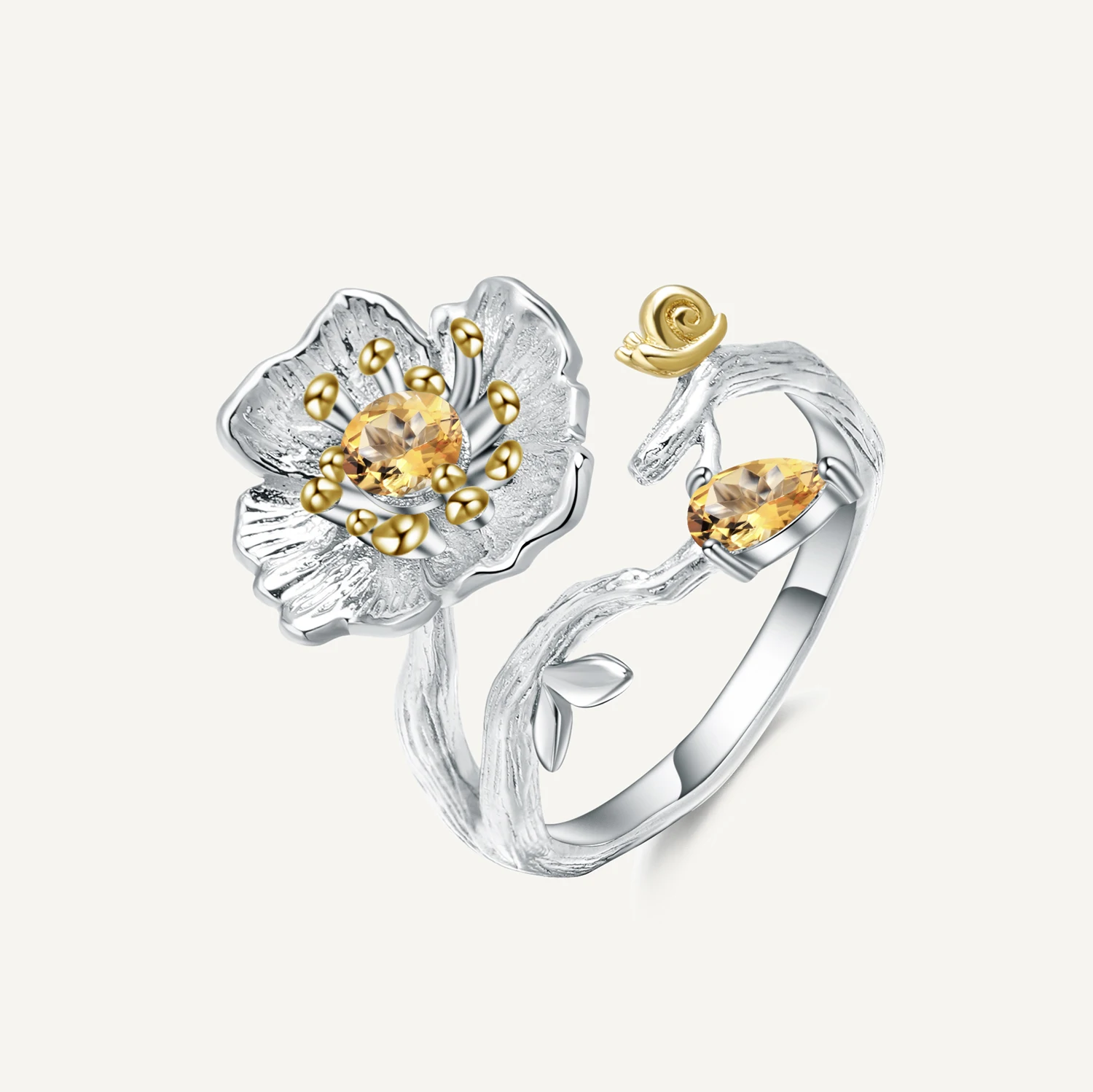Gem'S Ballet 925 Sterling Silver Handmade Blooming Poppies Flower Rings Per Le Donne Wedding 0.65Ct Natural Citrine Gemstone Ring