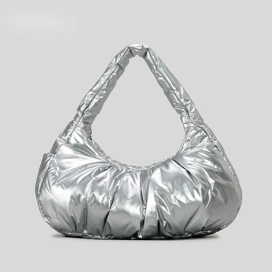 Shoulder Bag, New Autumn And Winter Simple And Lightweight Niche Crescent Nylon Cloth Quilted Cloud Armpit Bag Pleated Large Capacity Handbag_voghion.com