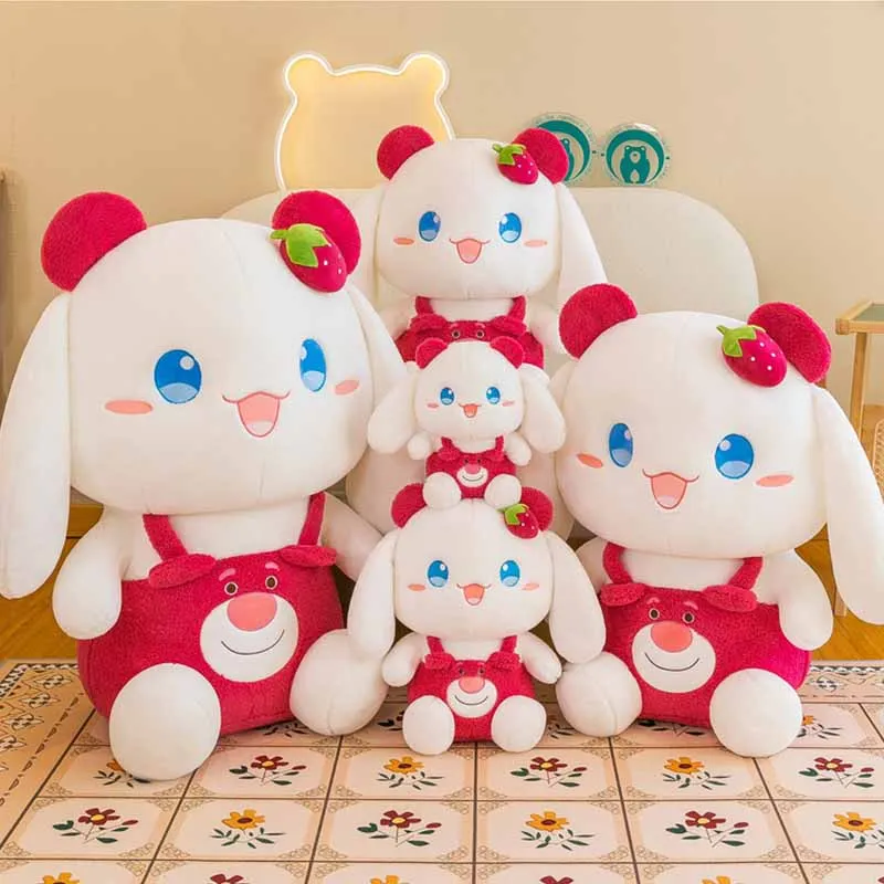 딸기 귀여운 토끼 인형, 귀여운 딸기 토끼 봉제 장난감, 큰 귀 토끼 인형, 시나모롤 작은 토끼 천 인형