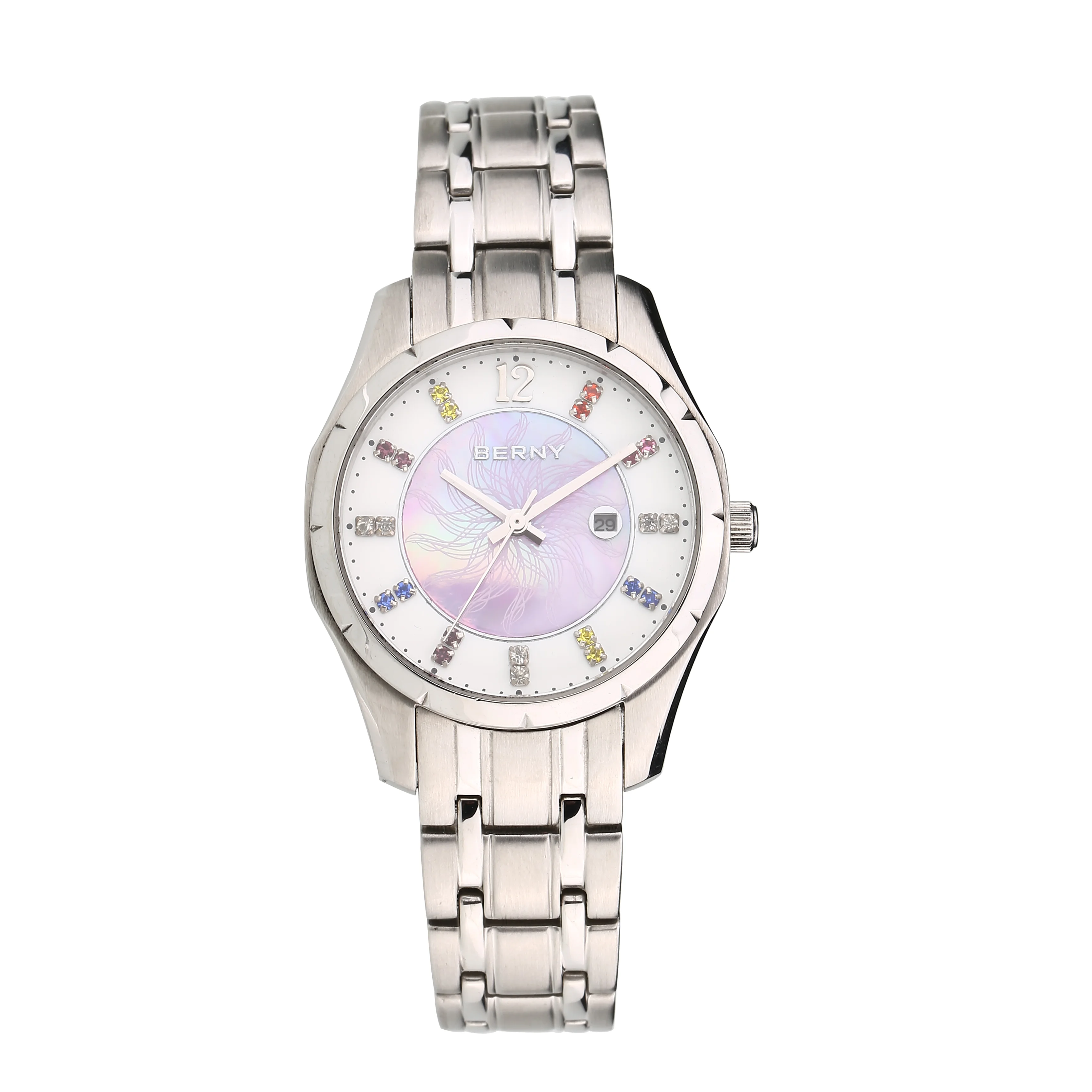 BERNY Quartz Women watch Colorful Dial Watch Fashion Casual Diamond Watch 100%Stainless Steel Ladies Clock 3ATM Waterproof Watch