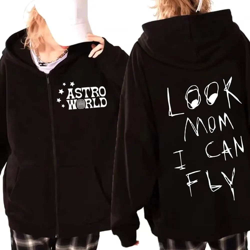 

Rapper Cactus Jack Music Album Print Zipper Hoodie Unisex Fashion Hip Hop Zip Up Sweatshirts Vintage Casual Oversized Pullovers