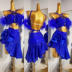 Latin Dance dress High-end Custom Fluff Sleeve Super Flash Skirt Samba Tango Women Adult Stage Professional Clothing