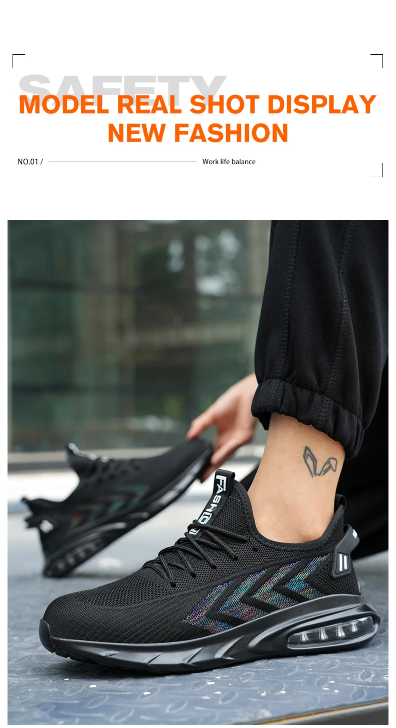 Scarpe protettive da uomo leggere con cuscino d'aria di sicurezza da lavoro, puntale in acciaio, stivali di sicurezza antiscivolo a prova di foratura da uomo_voghion.com