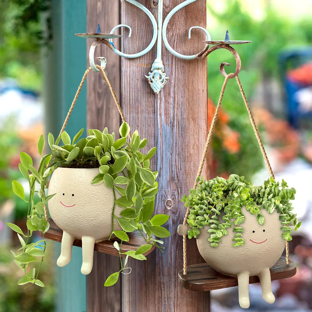 Flower Pot Wall Planter Swing Face Planter Pot Resin Smiling Face Creative Wall Hanging Head Garden Accessories hydroponic flower pot flower pot plant pot