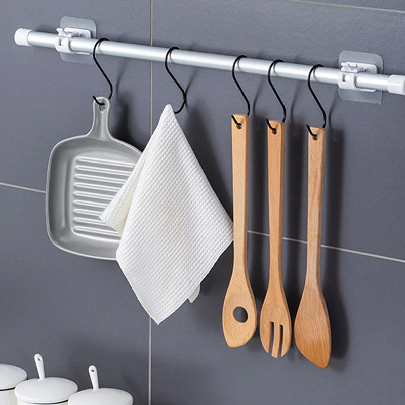 2Pcs/Set Adjustable Nail-Free Curtain Rod Holder Clamp Hooks Self Adhesive Brackets Fixed Hanging Clips