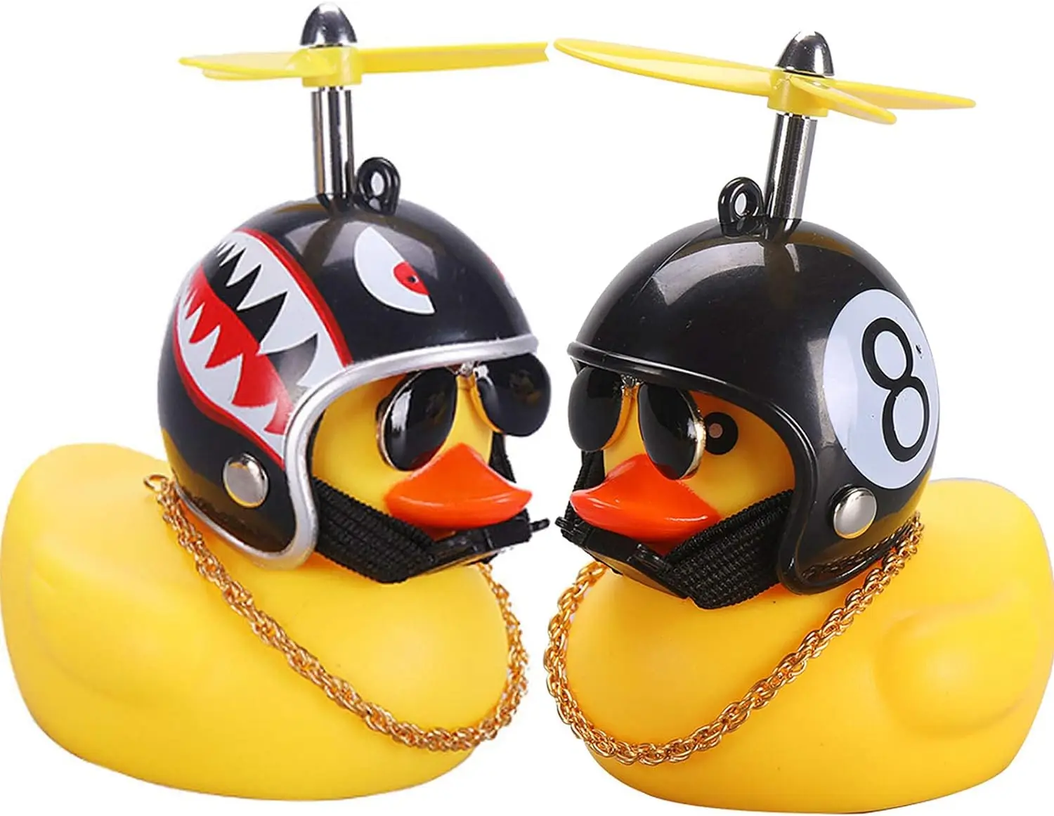 Cadeau Canard Vente Chaude En Caoutchouc Rose Canard Voiture Ornements Tableau De Bord Décoration Avec Hélice Casque Lunettes Et Or Chaîne LED Or Jouet Pistolet Dashboard Duck