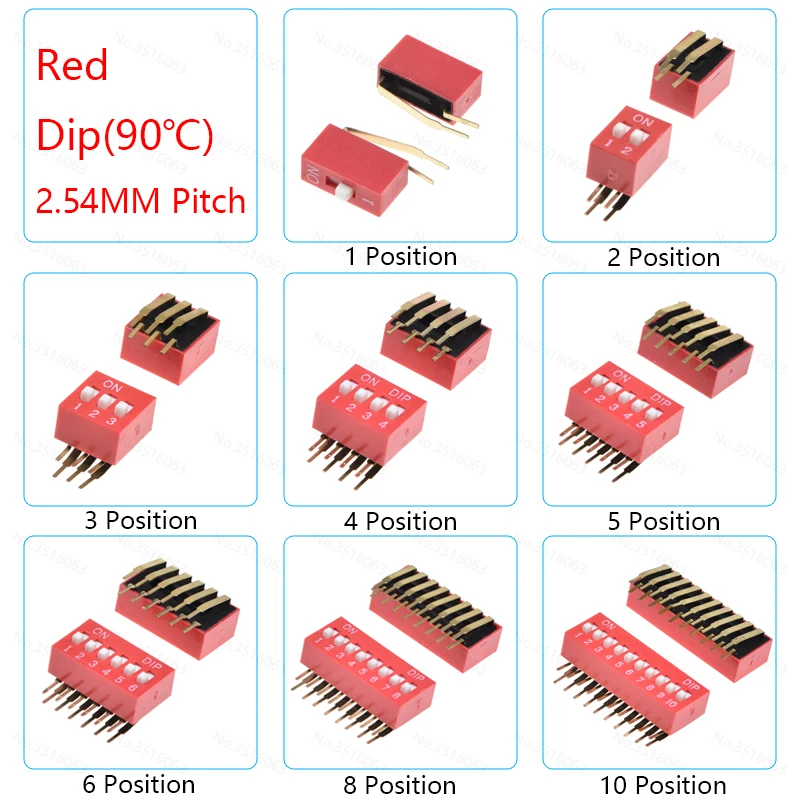 thumbnail image 1 of 5/10 piezas de interruptores de palanca deslizantes de paso de 1,27 mm/2,54 mm, DIP/Smd/ángulo recto, doble fila, 1/2/3/4/5/6/8/10/12 posiciones/bits/vías/canales/pins, 1 of 5