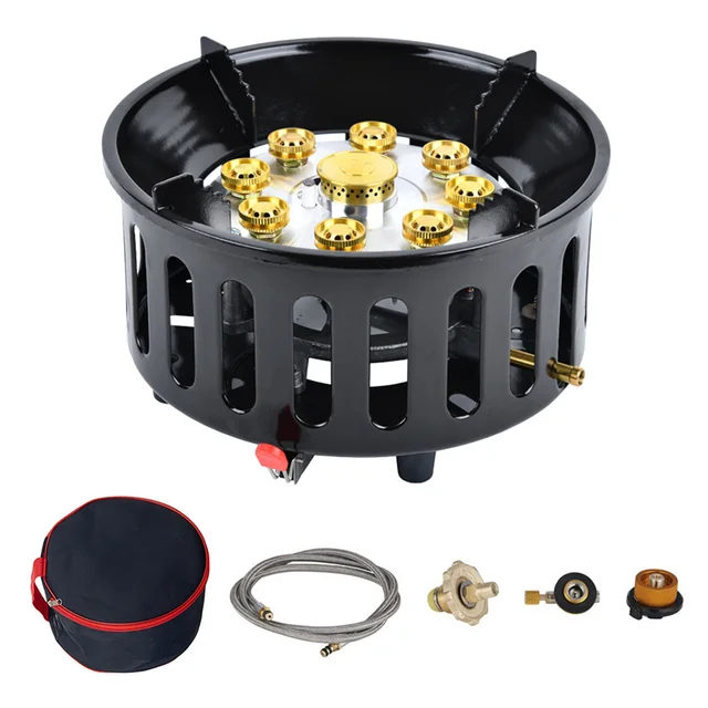9-Core Camping Stove High-Power Strong Fire Portable Tourist Gas Burner Windproof Electronic Ignition Camping Equipment 1