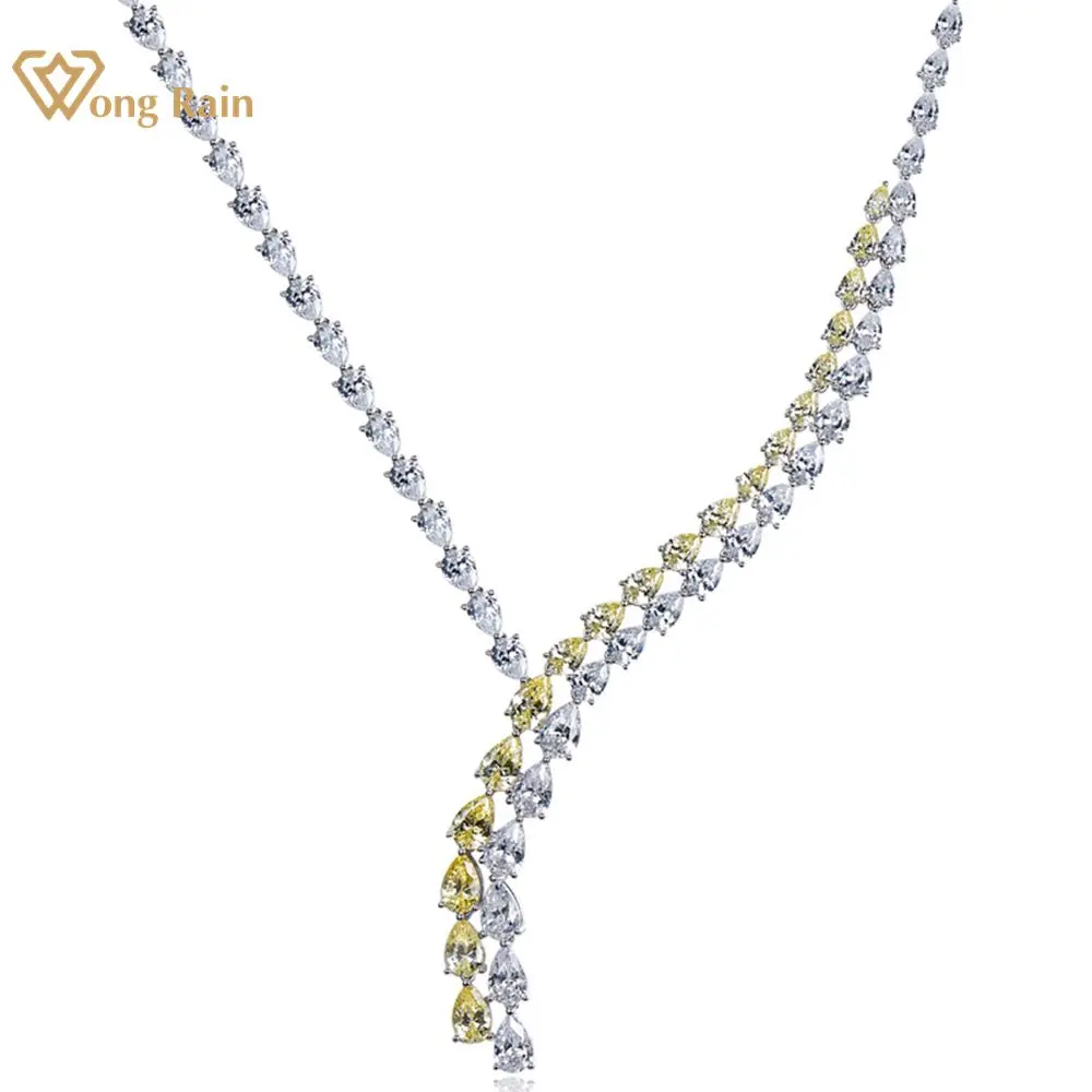 

Wong Rain Luxury 925 Sterling Silver Pear Cut 6*9 MM Simulated Moissanite Citrine Gemstone Pendant Necklace Wedding Fine Jewelry