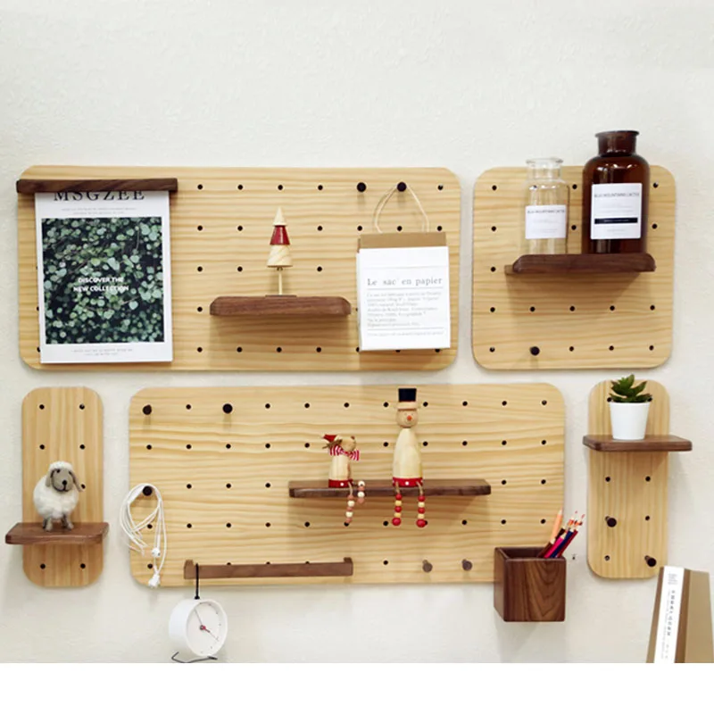 NewSolidWoodHoleBoardCreativeShelfFreePunchHangingWallEntry